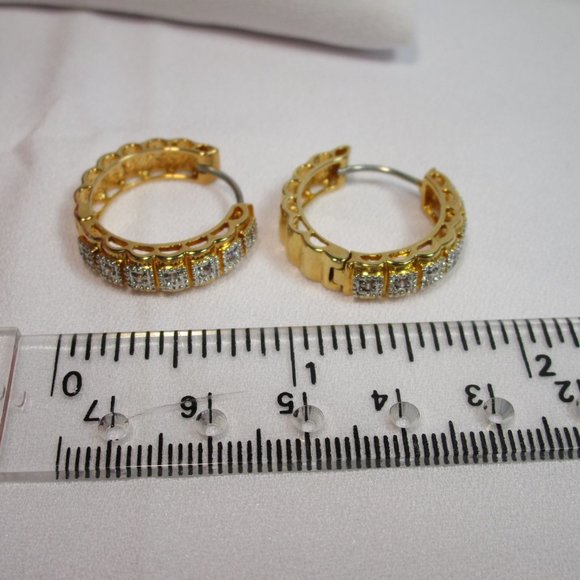 Rose Gold and Silver Tone/CZ Hinge Hoop Earrings - Picture 11 of 11